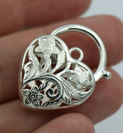 Sterling Silver 925 Filigree Heart Pendant Padlock 4 Sizes,14mm,15mm,18mm, 23mm