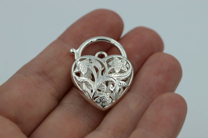 Sterling Silver 925 Filigree Heart Pendant Padlock 4 Sizes,14mm,15mm,18mm, 23mm