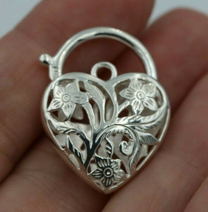 Sterling Silver 925 Filigree Heart Pendant Padlock 4 Sizes,14mm,15mm,18mm, 23mm