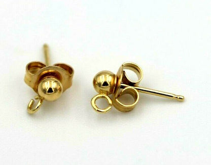 Genuine 14ct or 18ct Yellow Gold 3mm Stud Ball with hooks Earrings