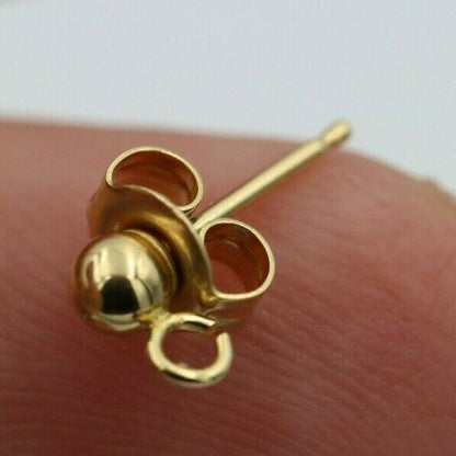 Genuine 14ct or 18ct Yellow Gold 3mm Stud Ball with hooks Earrings