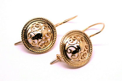 Kaedesigns, 9ct Yellow, White, Or Rose Gold Filigree Round Shepard Hook Earrings