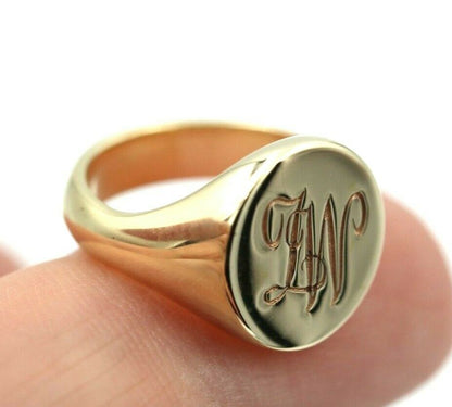 Genuine New 9ct 9k Yellow, Rose or White Gold Oval Signet Ring Size V + Engraving
