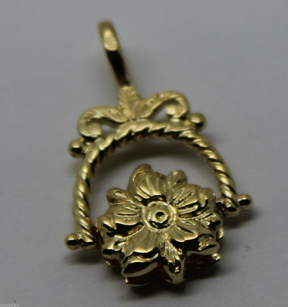 Genuine 9ct 9k Solid Yellow Gold  Flower Spinner Pendant