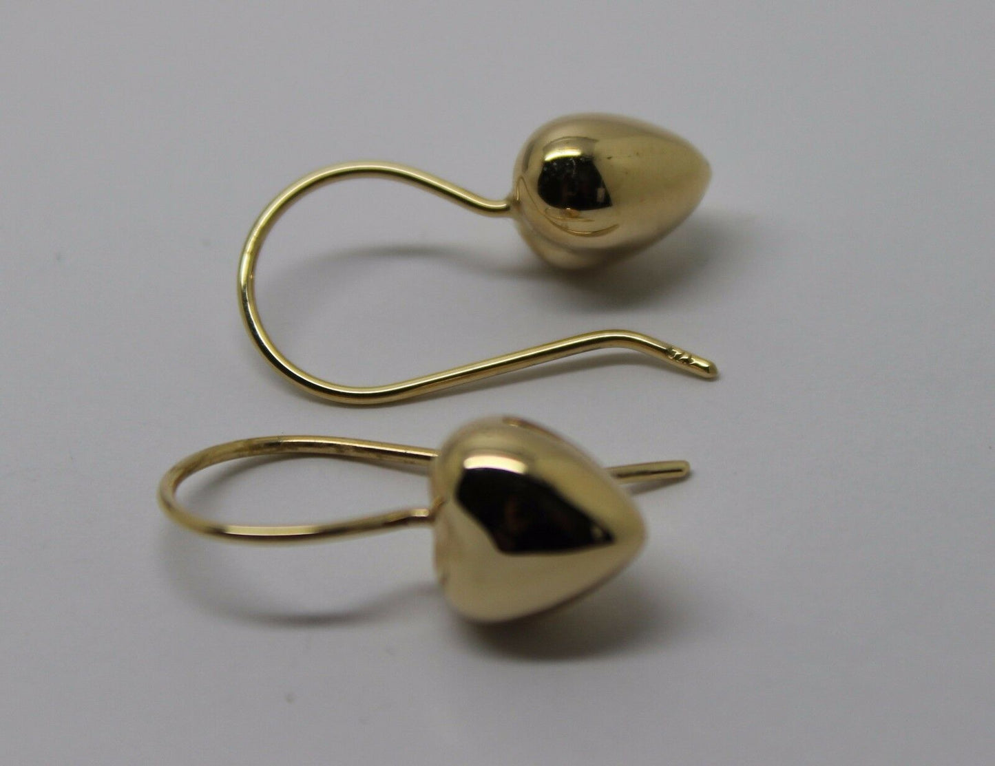 Genuine 9ct Solid Yellow, Rose and White Gold Large Hooks Dangle Puffed Heart Earrings