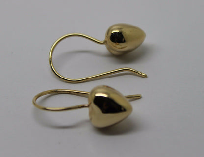 Genuine 9ct Solid Yellow, Rose and White Gold Large Hooks Dangle Puffed Heart Earrings