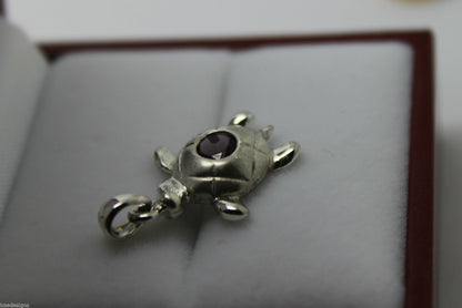 Genuine 3D Sterling Silver 925 Amethyst Turtle Charm / Pendant