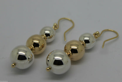 Genuine 9ct Yellow Gold & Sterling Silver 10mm, 12mm + 14mm Three Ball Earrings