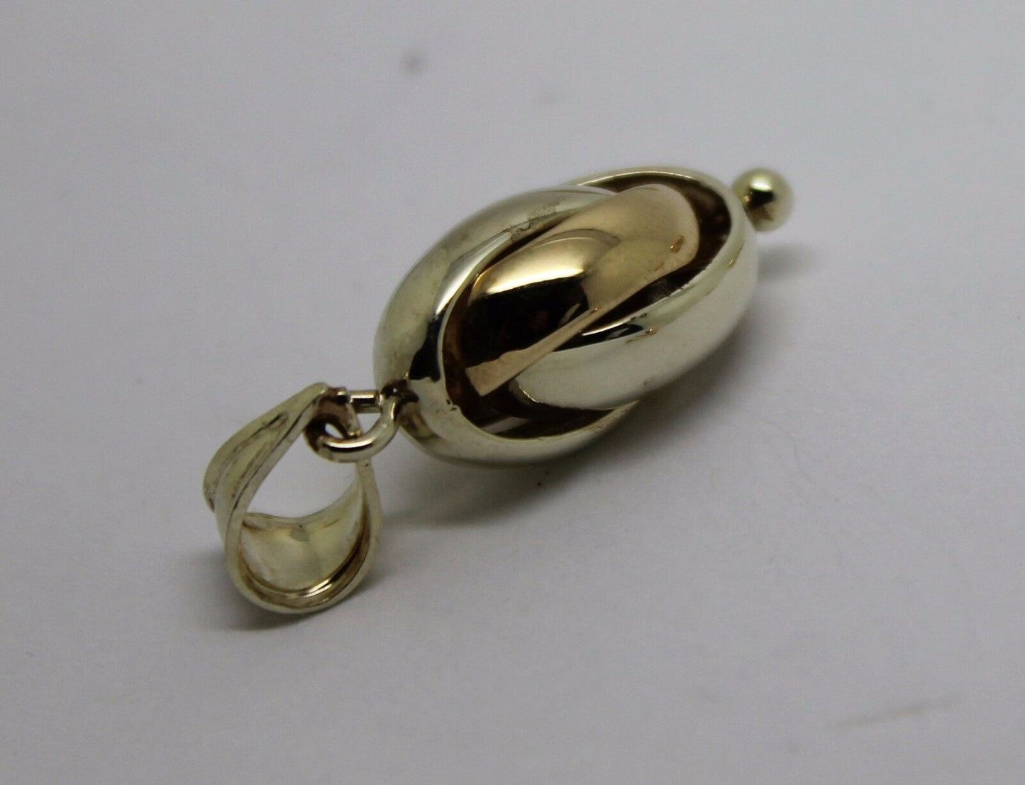 Genuine 9ct Yellow & White Gold Oval Triple Belcher Ball Pendant