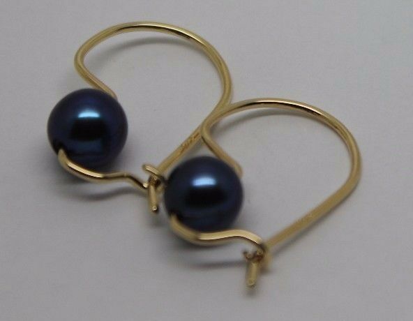 Kaedesigns New 9ct Yellow, Rose or White Gold 8mm Black Pearl Hook Earrings