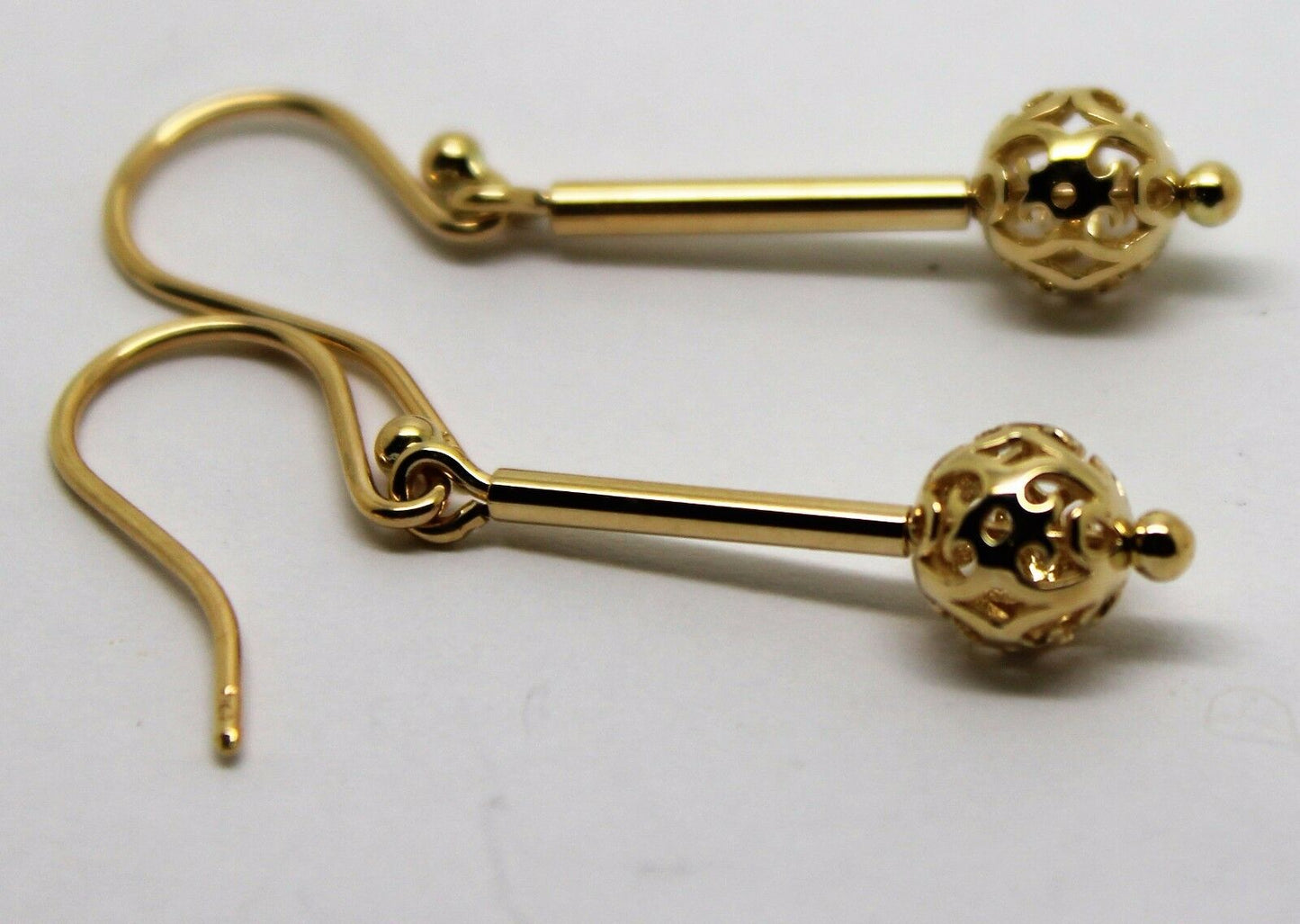 Genuine 9ct Yellow, Rose or White Gold 8mm Filigree Ball Hook Earrings