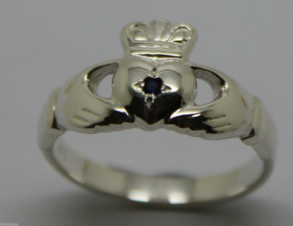 Size M Genuine New Sterling Silver Australian Sapphire Claddagh Ring