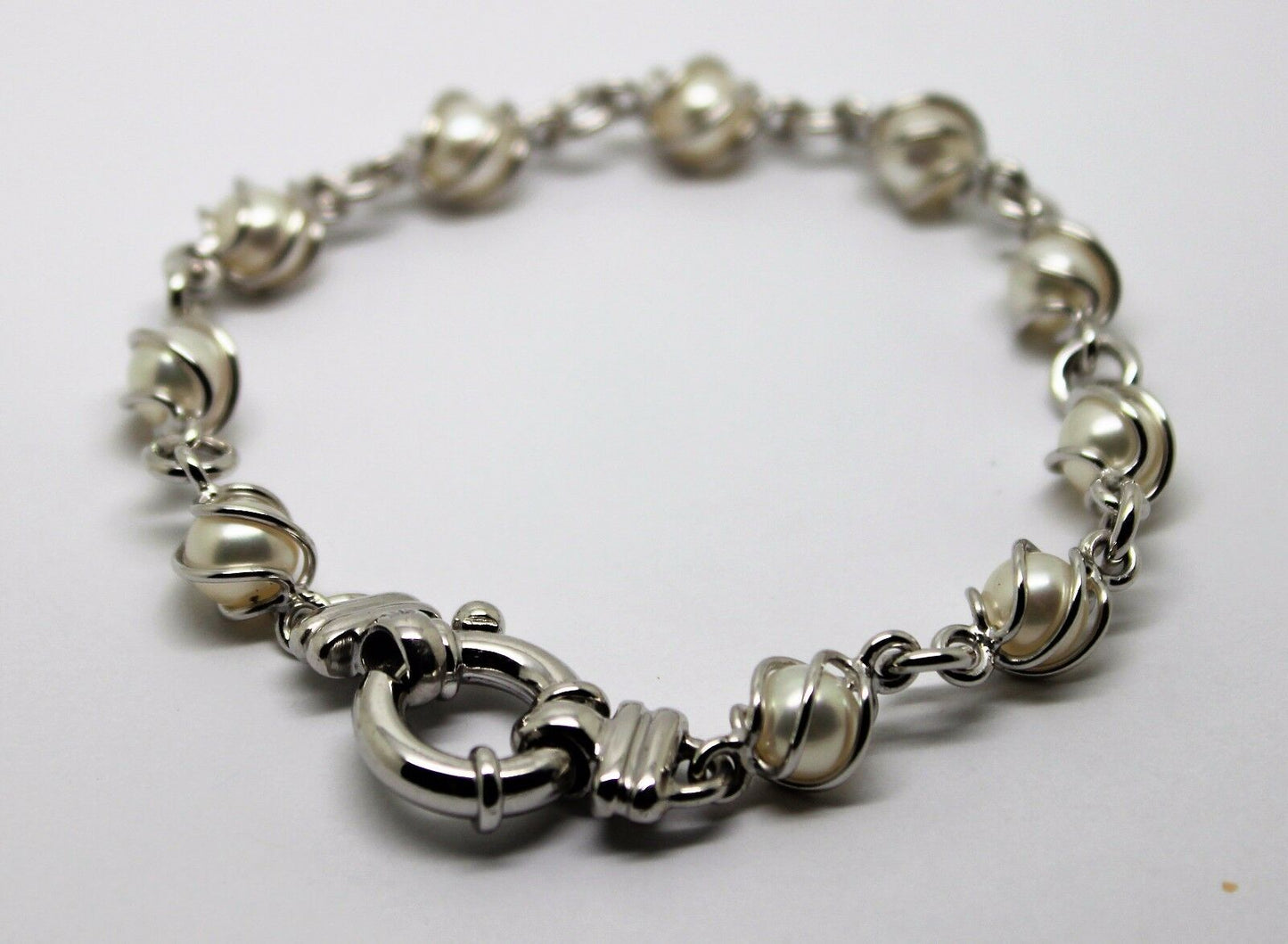 Kaedesigns New 9ct White Gold Bolt Ring Freshwater White Pearl Bracelet