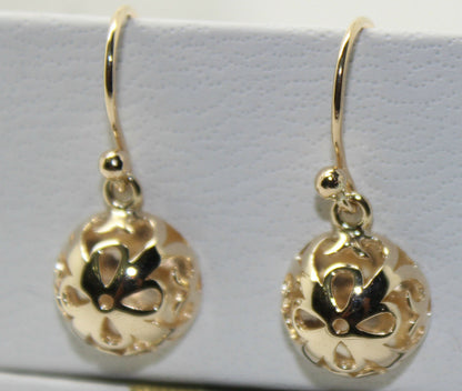 Genuine 9ct Yellow or White or Rose Gold 12mm Half Ball Filigree Hook Flower Earrings