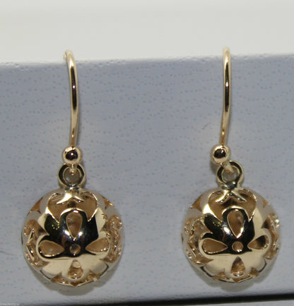 Genuine 9ct Yellow or White or Rose Gold 12mm Half Ball Filigree Hook Flower Earrings