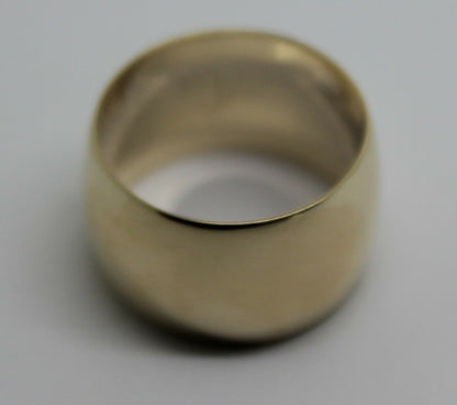 Genuine New Solid  9ct Yellow Gold Full Solid 12mm Wide Barrel Band Ring Size N