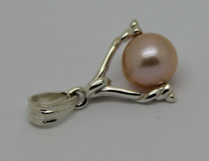 Genuine New Sterling Silver 8mm White Pearl Ball Spinner Pendant