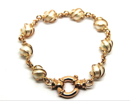 Genuine Handmade 9ct Rose Gold Freshwater White Pearl 19cm Bracelet