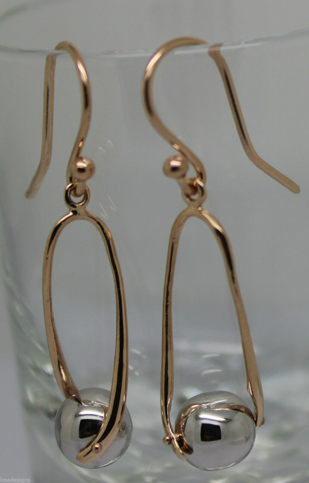 Kaedesigns Genuine 9ct 9k White & Rose Gold 8mm Ball Drop Earrings