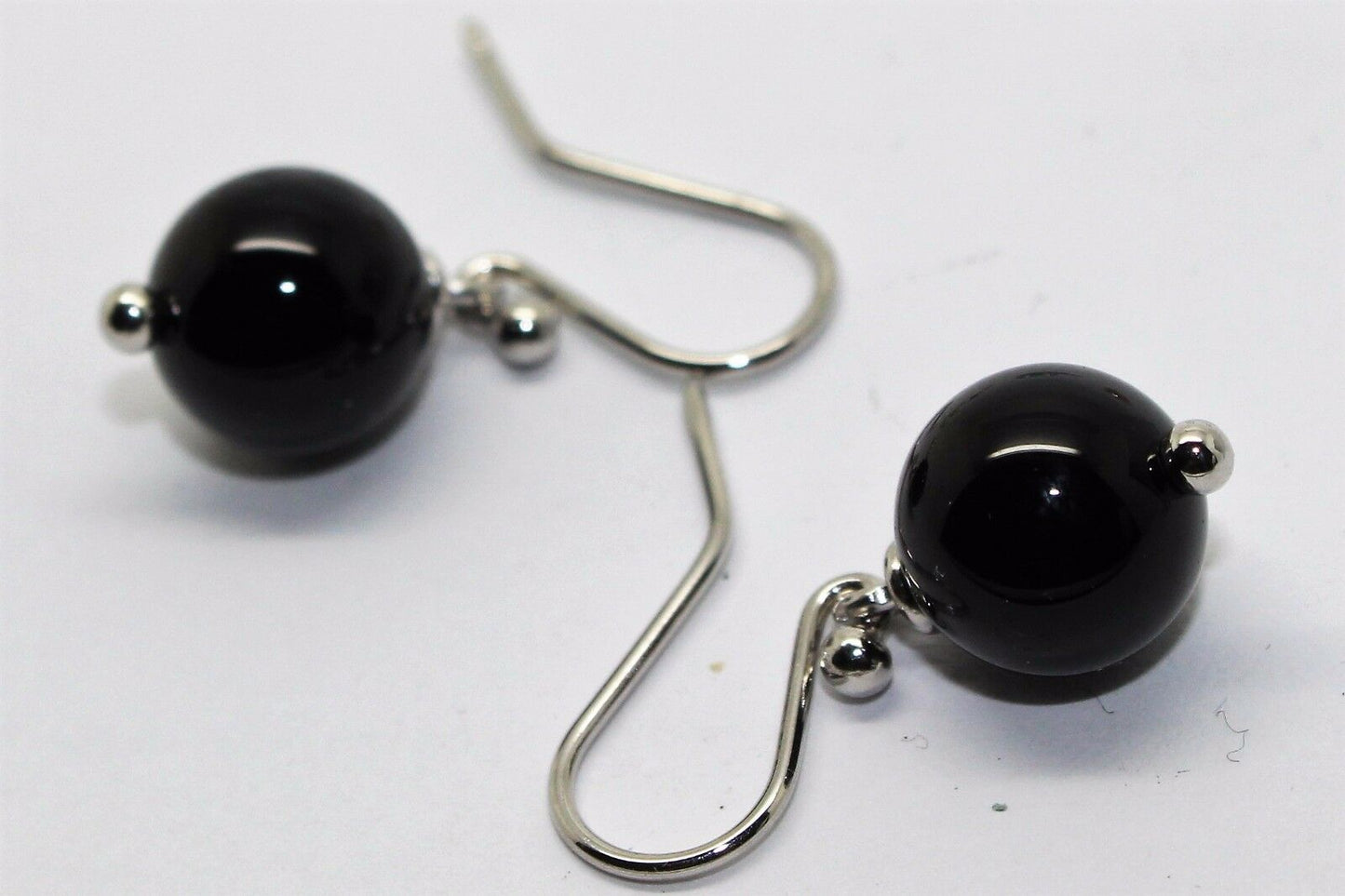 Genuine 9ct White Gold 10mm Black Onyx Round Ball Earrings