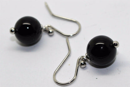 Genuine 9ct White Gold 10mm Black Onyx Round Ball Earrings