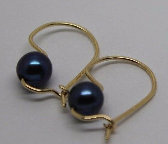 Kaedesigns New 9ct Yellow, Rose or White Gold 8mm Black Pearl Hook Earrings