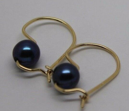 Kaedesigns New 9ct Yellow, Rose or White Gold 8mm Black Pearl Hook Earrings