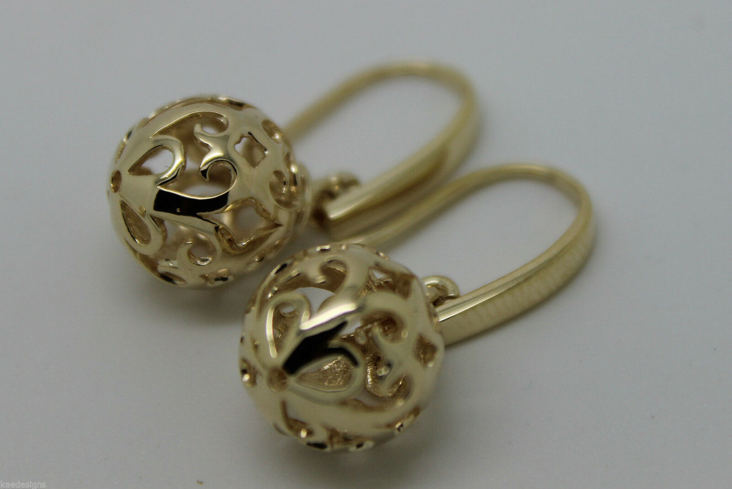 Genuine 9ct Yellow, Rose or White Gold Large Heavy 12mm Euro Ball Drop Hook Filigree Earrings