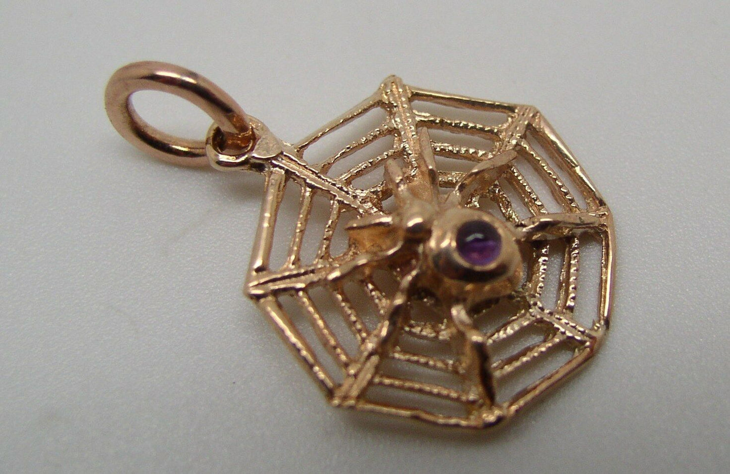 Kaedesigns New Genuine 9ct Yellow, Rose or White Gold Spider Web Set With Amethyst Pendant