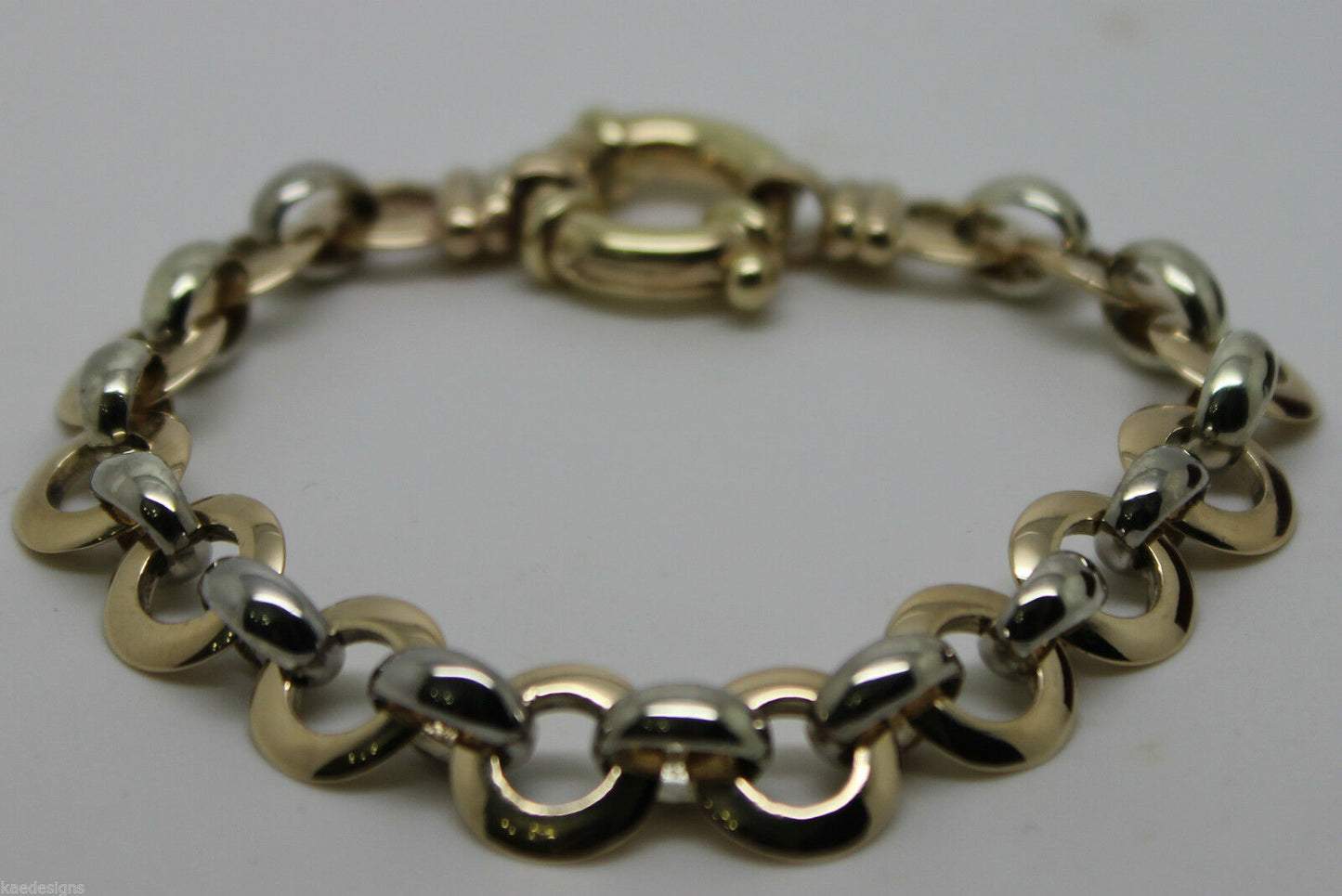 21cm Genuine 9ct 9kt Yellow And White Gold Solid Belcher And Circle Bracelet