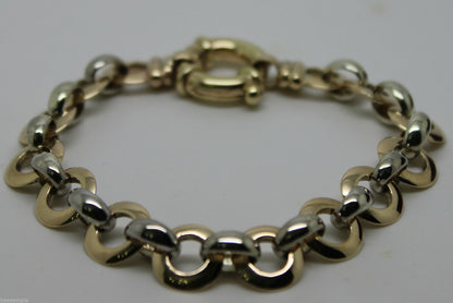 21cm Genuine 9ct 9kt Yellow And White Gold Solid Belcher And Circle Bracelet