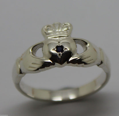 Size M Genuine New Sterling Silver Australian Sapphire Claddagh Ring