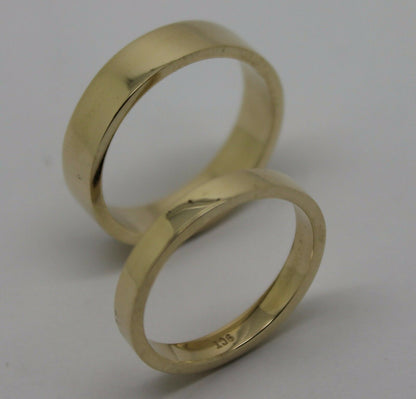 Genuine His & Hers Set Solid 9ct 9K Yellow Gold Flat Plain Wedding Bands Couple Rings