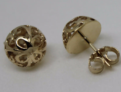 Genuine 9ct Yellow, Rose Or White Gold Half Ball 10mm Stud Flower Earrings