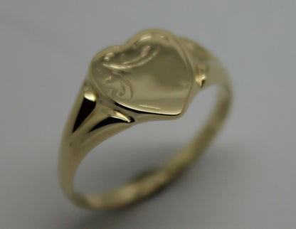 Kaedesigns New Size R Genuine Large 9ct Yellow, Rose or White Gold Heart Signet Ring