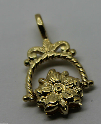 Genuine 9ct 9k Solid Yellow Gold  Flower Spinner Pendant