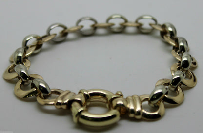 21cm Genuine 9ct 9kt Yellow And White Gold Solid Belcher And Circle Bracelet