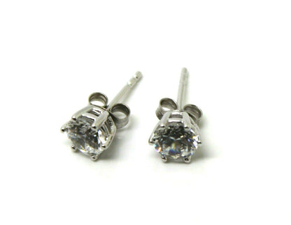 Genuine 9ct 9K 375 White Gold Cubic Zirconia Claw 5mm Stud Earrings
