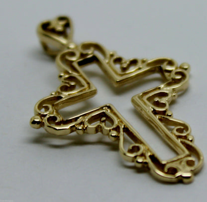 Kaedesigns, New 9ct Yellow Or Rose Or White Gold 375 Filigree Heart Cross Pendant