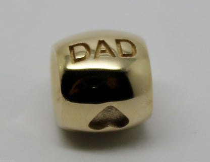 Kaedesigns,Genuine 9ct Yellow Or Rose Or White Gold Or Silver Dad Bead Charm