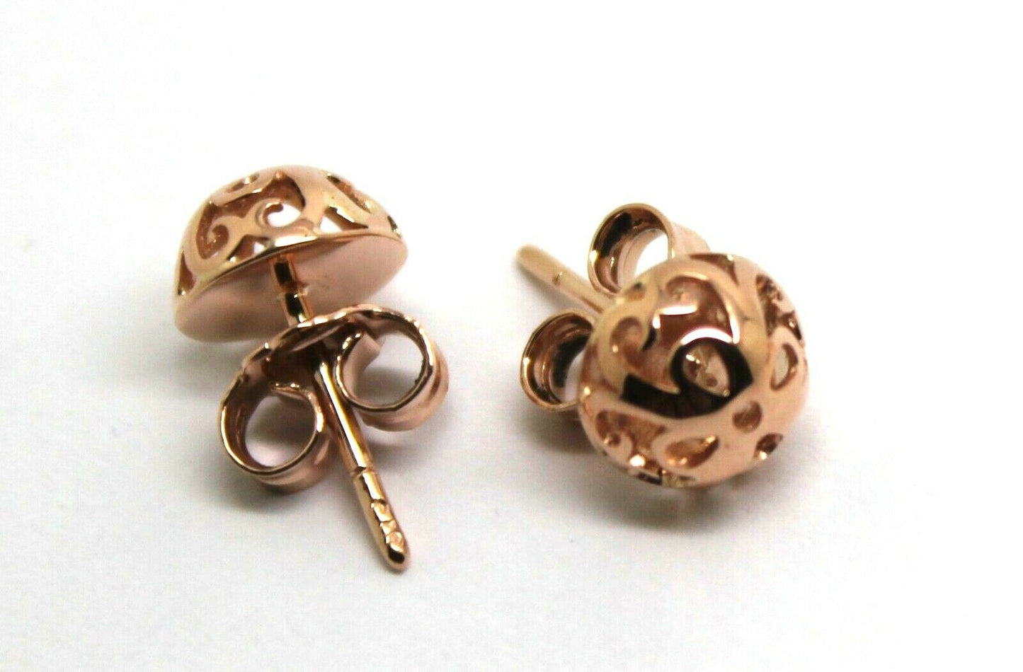 Genuine 9ct Yellow, Rose or White Gold 8mm Filigree Stud Half Ball Earring