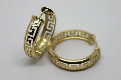 Heavy Solid Large 18ct 750 Yellow, Rose Or White Gold Greek Key Hoop Earrings