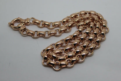 Genuine 9ct Rose Gold 375,Solid Heavy Oval Belcher Necklace Chain 60grams 60cm