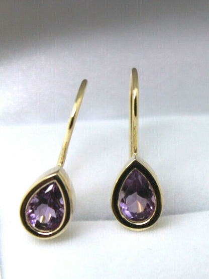 Genuine  9ct Yellow Gold Purple Stone Teardrop Earrings