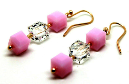 9ct 9k Rose Gold 8mm Rose Drop Pink & Crystal Earrings