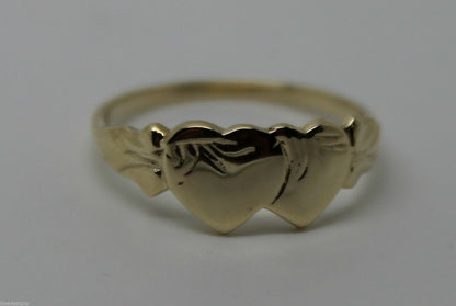 Size M Kaedesigns, Solid New 9ct 9kt Yellow Gold Double Heart Signet Ring