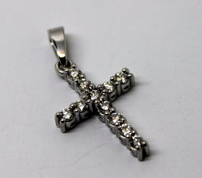 New Genuine 14ct 14k White Gold Cross Round Diamond Pendant