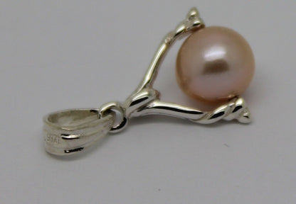 Genuine New Sterling Silver 8mm White Pearl Ball Spinner Pendant