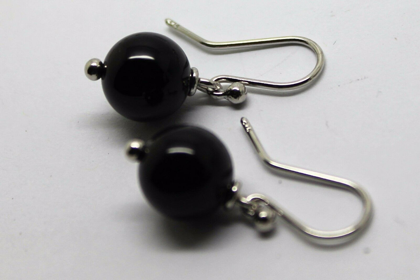 Genuine 9ct White Gold 10mm Black Onyx Round Ball Earrings