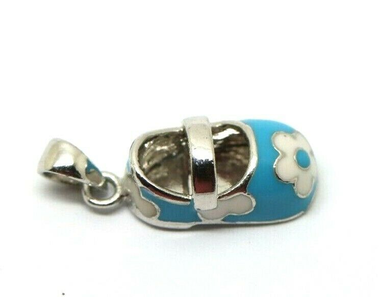 Genuine Sterling Silver Blue Flower Enamel Shoe Charm